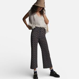 Anthropologie Black Wide-Leg Floral Print Pants